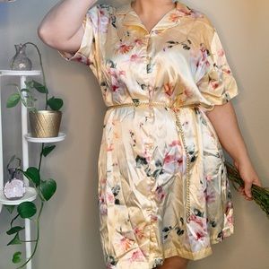 Silky floral golden bathing suit cover up.